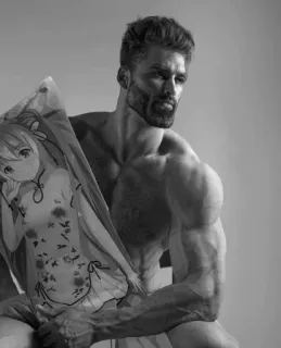 💪 Meme, Chad, Mann, Bodybuilder, Anime, Kissen, Lustig whatsapp sticker