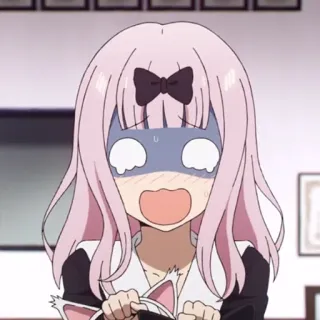 💜 Chika Fujiwara Kaguya-sama: Love Is War аниме, Чика Фудзивара, Кагуя-сама, в шоке, кошачьи уши, смешной telegram sticker