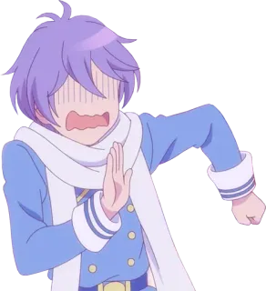 😰 anime, personaggio, spaventato, paura, ragazzo, capelli viola, vestito blu whatsapp sticker