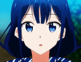 🖇 Anime, Cartoon, Mädchen, blaue Haare, überrascht, Gesichtsausdruck whatsapp sticker