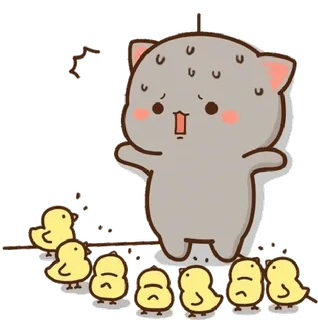 😨 gato, pollitos, animales, lindo, dibujos animados, ilustración telegram sticker