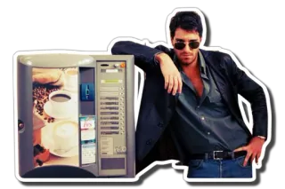 ☕ мужчина, кофе, автомат, солнцезащитные очки, кэжуал, стиль, крутой telegram sticker