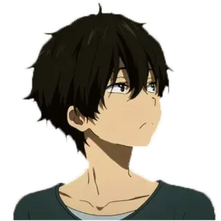 🤐 Oreki Houtarou Hyouka anime, chico, pelo negro, pensativo, personaje telegram sticker