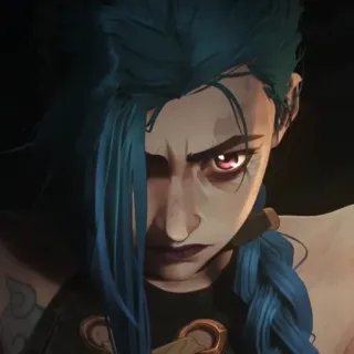 ❄️ Jinx Arcane 징크스, 아케인, 리그 오브 레전드, 애니메이션, 만화, 보라색 눈, 타투 telegram sticker