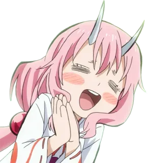 ☺️ Milim Nava That Time I Got Reincarnated as a Slime Animé, Dessin animé, Fille, Cheveux roses, Cornes, Chibi, Mignon, Joyeux telegram sticker