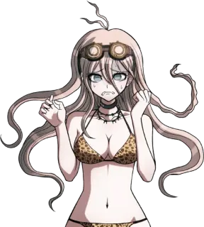 🔩 Miu Iruma Danganronpa anime character, blonde hair, bikini, nervous, steampunk goggles, fanart telegram sticker