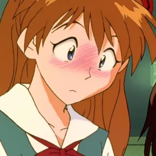 😳 Asuka Langley Soryu Neon Genesis Evangelion anime, girl, red hair, blushing, cartoon telegram sticker