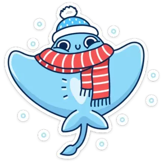 ⛄️ 가오리, 홍어, 귀여운, 겨울, 눈, 목도리, 모자 telegram sticker
