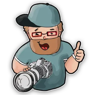 👍 nhiếp ảnh gia, máy ảnh, hoạt hình, người đàn ông, ngón tay cái giơ lên, râu telegram sticker