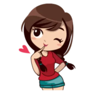 😘 dessin animé, fille, clin d'oeil, coeur, mignon, tresse whatsapp sticker