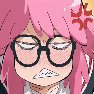 🤬 Anime, Manga, Arrabbiato, Infastidito, Frustrato, Capelli rosa, Occhiali telegram sticker