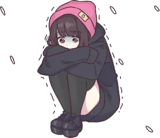 😨 anime girl, cute, pink hat, sad, girl, kawaii telegram sticker