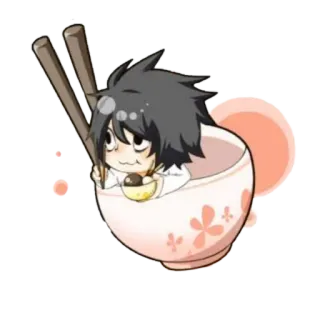 🥢 L Lawliet Death Note Anime, Manga, L, Death Note, Kawaii, Chibi, Ramen, Ciòtola, Cibo telegram sticker