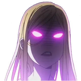 👿 anime, woman, angry, glow, purple eyes telegram sticker
