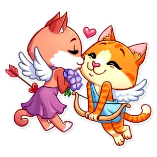 😽 큐피드, 고양이, 사랑, 키스, 로맨스, 귀여운, 스티커 whatsapp sticker