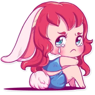 😢 coelho, chorando, triste, desenho animado, chibi, kawaii, anime, lacrimoso telegram sticker
