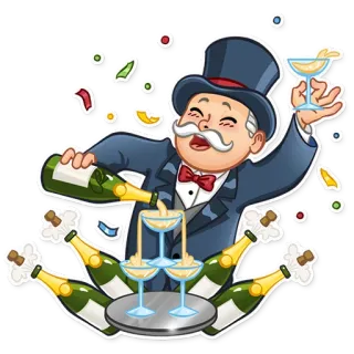 🍾 Mr. Monopoly Monopoly Cartoon, Feier, Reichtum, Champagner, Party telegram sticker