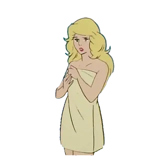 👙 phụ nữ, khăn tắm, hoạt hình, tóc vàng, hoạt họa telegram sticker