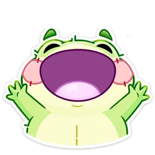 🤗 naklejka, kreskówka, szczęśliwy, otwarte usta, ręce w górę, zielony telegram sticker