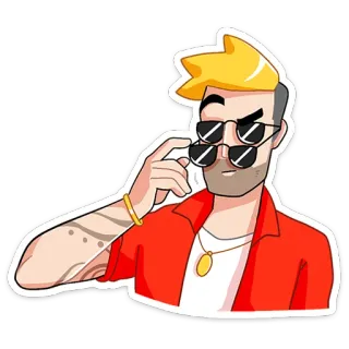 😎 만화 캐릭터, 선글라스, 빨간 셔츠, 멋진, 스타일, 남자, 캐주얼 telegram sticker