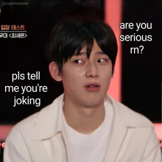 😒 pls tell
me you're
joking
are you
serious
rn? meme, reaction, funny, expression, kpop, asian telegram sticker