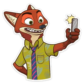 🤳 Nick Wilde Zootopia ニック・ワイルド, ズートピア, キツネ, アニメ, アニメーション, 自撮り telegram sticker