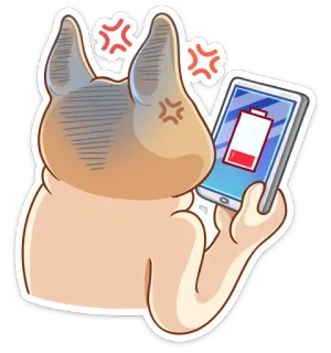 😵 gato, bravo, bateria fraca, telefone, adesivo telegram sticker