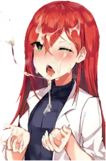 😝 anime, girl, red hair, covered in liquid telegram sticker