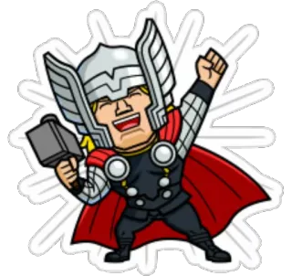 😃 Thor Thor, Marvel, Super-herói, Vingador, Martelo, Desenho animado, Quadrinhos telegram sticker