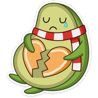 💔 avocat, triste, pleurs, coeur brisé, fruit, dessin animé, kawaii, écharpe telegram sticker
