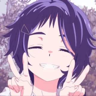 ✌️ cô gái anime, biểu tượng hòa bình, cười, dễ thương, hoạt hình whatsapp sticker