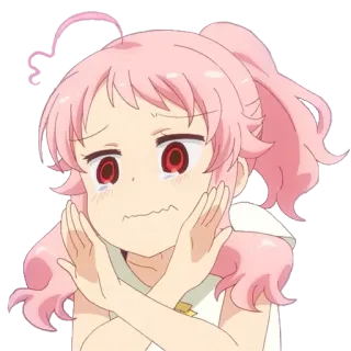 🙅‍♀️ Anime, Mädchen, rosa Haare, verlegen, süß, traurig telegram sticker