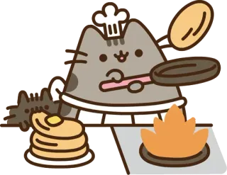 🚓 Pusheen Katze, Cartoon, Kochen, Koch, Pfannkuchen telegram sticker