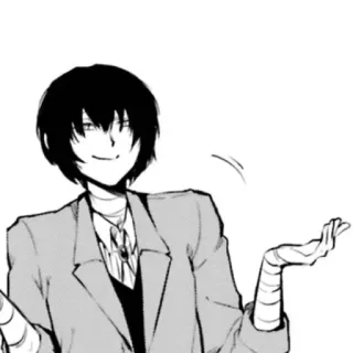 🥚 Dazai Osamu Bungo Stray Dogs Anime, Manga, Dazai Osamu, Bungo Stray Dogs, Postać, Wzruszenie ramionami telegram sticker