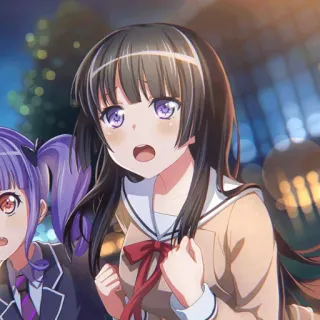 😟 chica anime, uniforme escolar, linda, pelo morado, ojos morados, personaje de anime telegram sticker