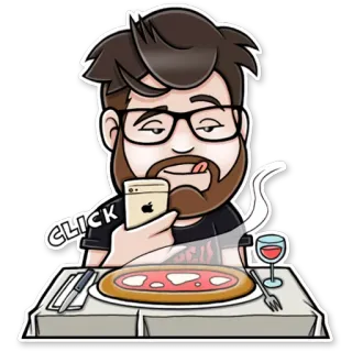 🍕 CLICK пицца, вино, селфи, еда, мультфильм, персонаж, мужчина, ужин telegram sticker