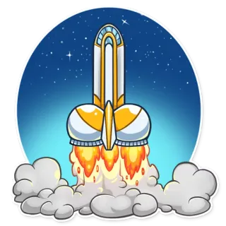 🚀 ракета, космос, запуск, мультфильм, транспорт, космический корабль, дым whatsapp sticker