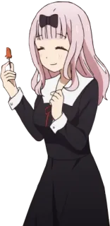 🐙 Chika Fujiwara Kaguya-sama: Love Is War Anime, Manga, Dễ thương, Chika Fujiwara, Kaguya-sama, Tóc hồng, Kẹo mút whatsapp sticker