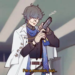 🔫 I'm a novelist, but.. anime, arma, dibujo animado, pistola, personaje, novela telegram sticker