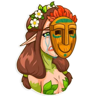 😭 elfo, maschera, donna, piangere, natura, fantasy telegram sticker