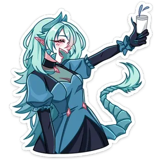 🍾 アニメ, ドラゴン, 女性, ファンタジー, モンスター, 女の子, 飲み物 telegram sticker