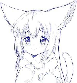 😢 Anime, Gadis, Telinga kucing, Menangis, Lucu, Kawaii, Ilustrasi telegram sticker