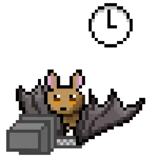 💻 bat, pixel art, animal, cute, clock, flying whatsapp sticker