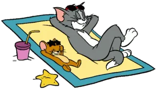 😎 Tom and Jerry Tom, Jerry, kartun, pantai, relaksasi, musim panas telegram sticker