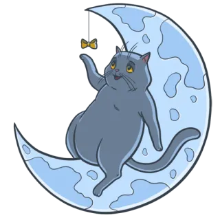 🙂 cat, moon, cute, animal, whimsical, illustration telegram sticker