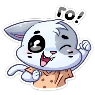 🤩 го! kat, schattig, cartoon, zwaaien, vrolijk, geanimeerd telegram sticker