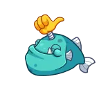 👍 ryba, kciuk, kciuk w górę, niebieska ryba, ryba z kreskówki, zwierzę telegram sticker