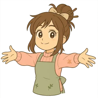 🤝 desenho animado, menina, avental, fofa, amigável, abraço telegram sticker