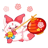 🤩 Dessin animé, Anime, Renard, Sakura, Lanterne, Kawaii telegram sticker
