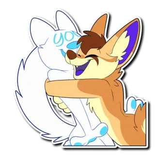 🤗 you furry, hug, anthropomorphic, cute, cartoon, embrace, fox, wolf telegram sticker